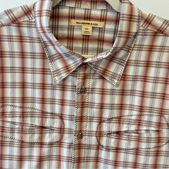 John Varvatos Men’s Western Plaid Button Down Long Sleeve Shirt Brown XXL